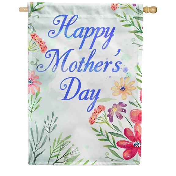 America Forever Happy Mother's Day Floral House Flag 28 x 40 inches Red Yellow Purple Flowers Double Sided Holiday Seasonal Yard Outdoor Decorative You're the Best Mom Flag