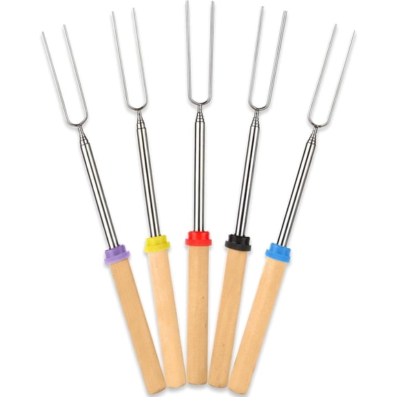32" Smores Sticks for Fire Pit - Accessories for Campfire Marshmallow Roasting Sticks S'mores Kit Outdoor-Smore Skewers Hot Dog Fork for Outside, Camping Essentials Bonfire Gear Long 5 Pack