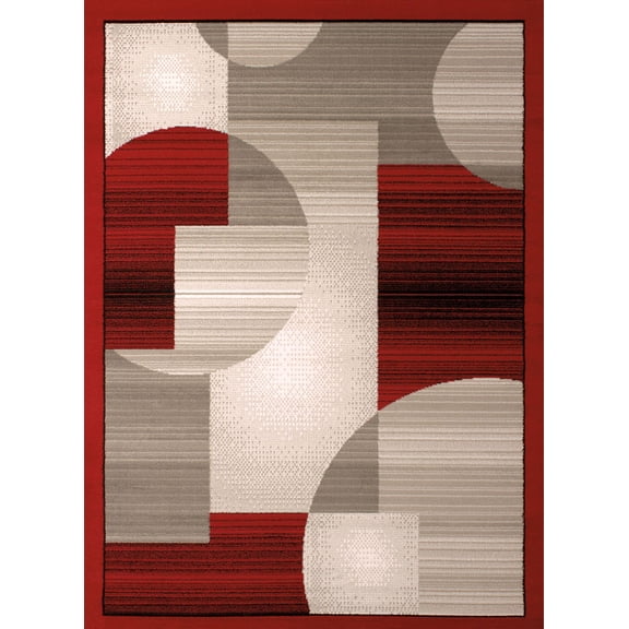 United Weavers Dallas Area Rug 851-11130 Zoom Zoom Red Circles Blocks 2' 3" x 7' 2" Rectangle