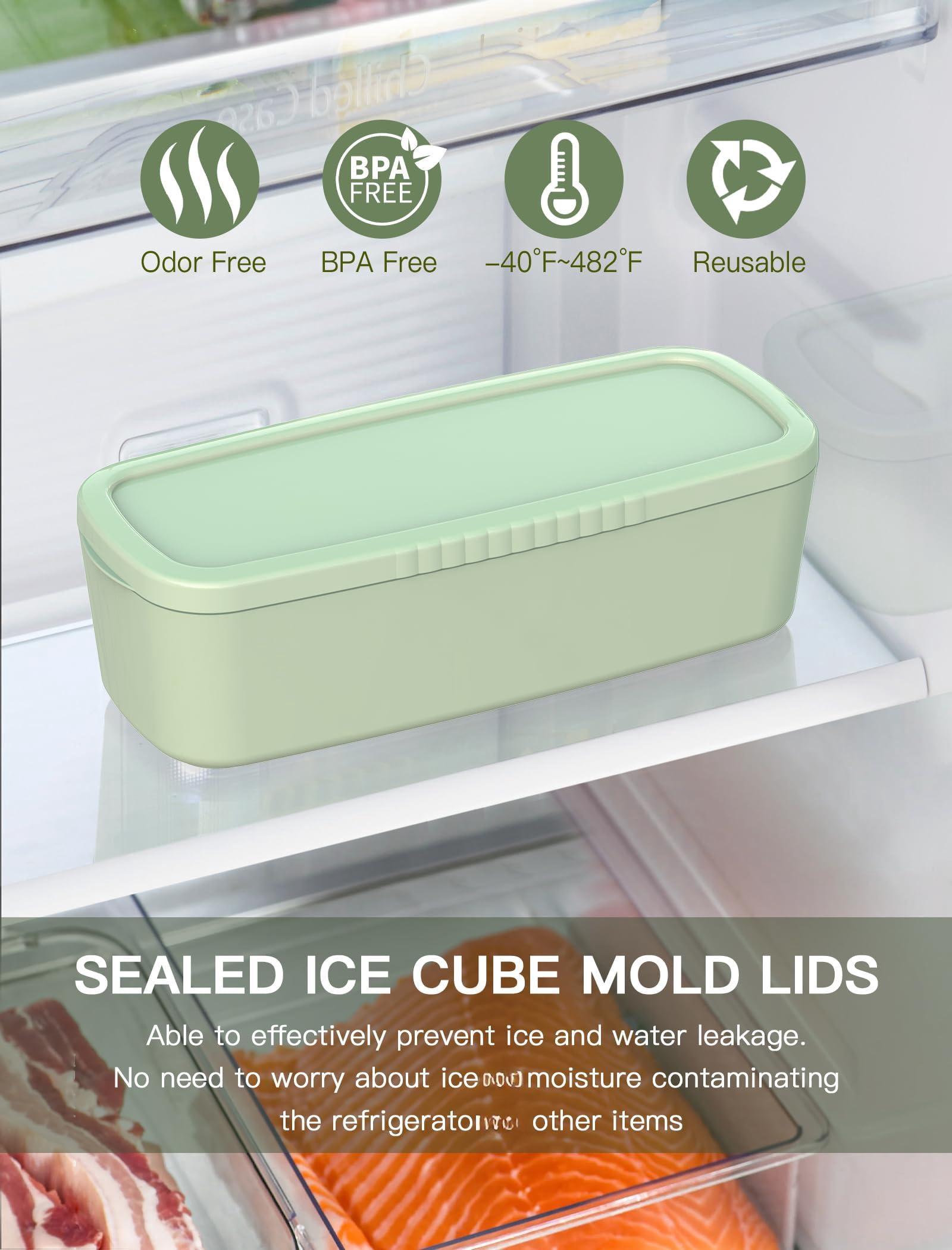 Ice Cube Tray For Tumbler Cup 30oz-40oz  3 Silicone Cylinder Mold With Lid And Bin Freezer Easy Fill Release Maker Cocktail (green 30oz-type1)