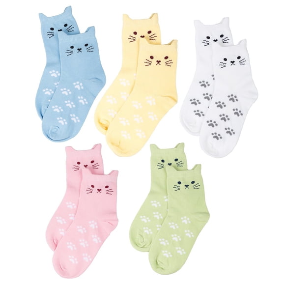 Maiwa Chaussettes en Coton Fantaisie Chats Sans Couture Filles Enfants Lot de 5 (Chaussettes en Maille 5-7 Ans/petit Enfant 10.5T-12.5T