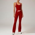 thumbnail image 3 of Xuyuer Women's Solid Sleeveless V-Neck Cross Design Flare Pants Off-Shoulder Crop Top Vest Fitness Yoga Set - Activewear Outfit, Pants for Women, 3 of 6