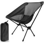 Ultralight Portable Camping Chair - Compact Folding Backpacking Chair with Carrying Bag for Outdoor Hiking, Fishing, and Travel (Black)