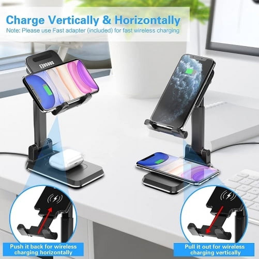 Fast Dual 10W Wireless Charger for iPhone 16/Pro/Max/Plus - Foldable Stand 2-Coils Charging Pad Slim for iPhone 16/Pro/Max/Plus