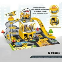 Parking Garage Toy Playset with 3 Alloy Racer Cars and Adventure Track - Yellow