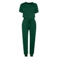thumbnail image 4 of Scyoekwg Womens 2 Piece Outfits Casual Tracksuit Loose Sweatsuits Sets Solid Color Short Sleeve Round Neck Drawstring Tops Jogger Pants Casual Trendy Outfits (Green,M), 4 of 5