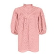 thumbnail image 4 of Knosfe Women's Eyelet Tops Puff Sleeve Tops Embroidered Dressy Casual White Blouse Hollow Out V Neck Top Button Down Shirts Pink L, 4 of 5