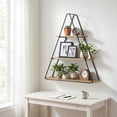 thumbnail image 3 of Triangle Wall Mounted Storage Organizer for Home - Shelf with Three-Tier Metal Frame and Wood Display for Living Room or Bedroom - Decorative Wall Organizer Storage for Styling - 26", Brown & Black, 3 of 11