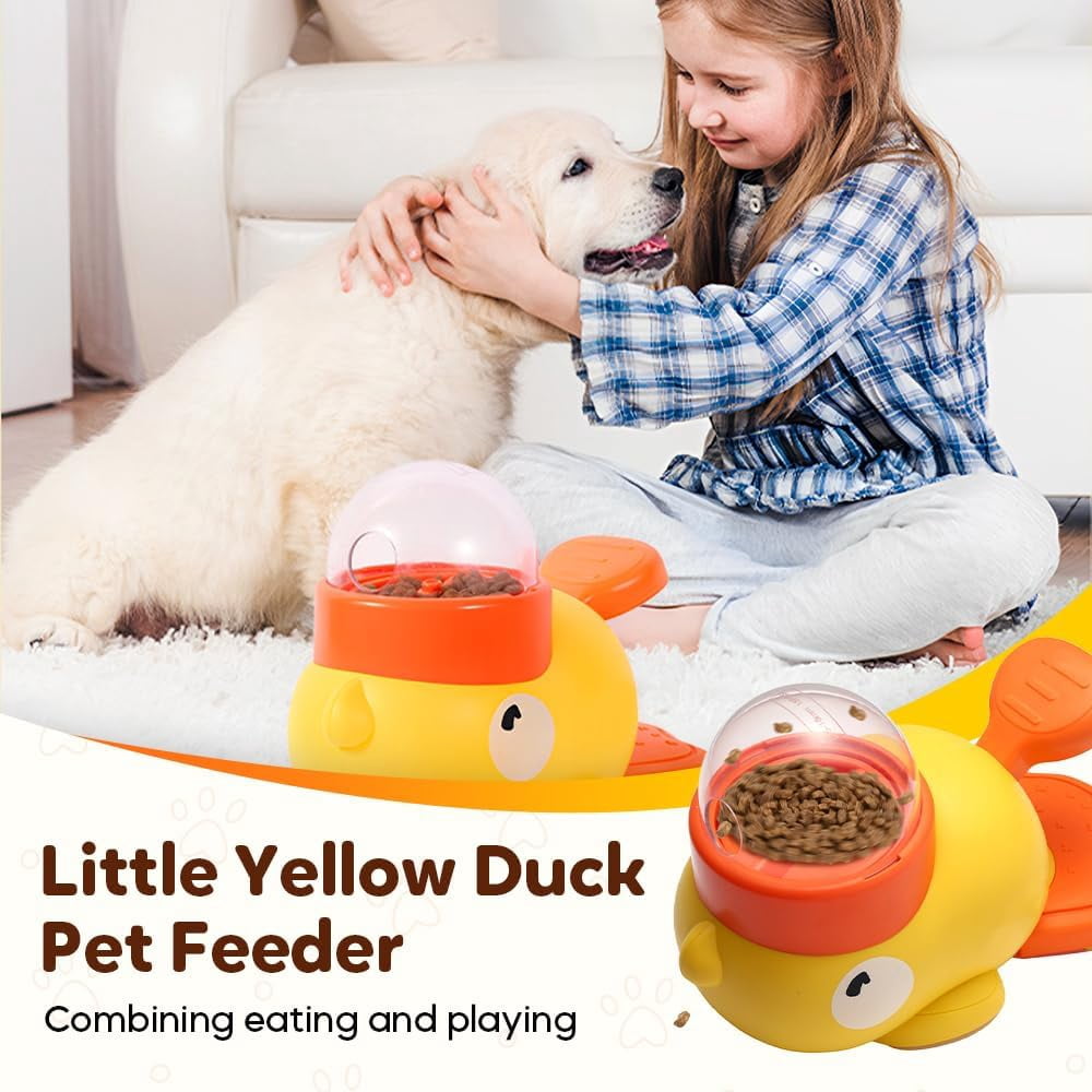 Duck Cat Treat Dispenser, Interactive Slow Feeder & Toy with Button for Mental Stimulation, Fun Treat Release for Cats and Small Dogs
