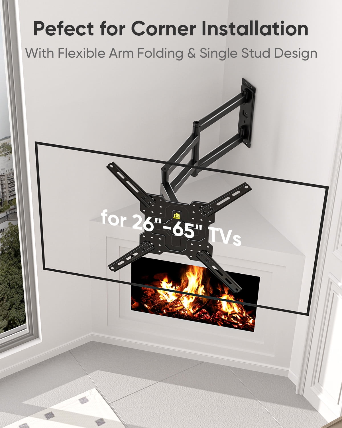 FORGINN MOUNT Long Arm TV Wall Mount with 40.75 Inch Extension, Corner TV Mount Bracket with Swivel, 180° Rotation, Tilt, 3 Folding Articulating Arms for 26-65 Inch TVs, Max 400x400mm Holds 77lbs