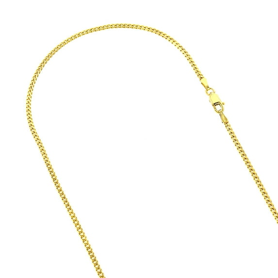 14K Solid Yellow Gold 2mm Wide Diamond Cut Curb Link Chain Chain 24 Necklace with Lobster Clasp