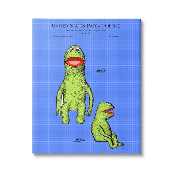 Stupell Industries Frog Puppet Character Blueprint Graphic Art Gallery Wrapped Canvas Print Wall Art, Design by Karl Hronek