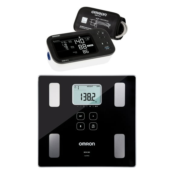 Omron 10 Series Upper Arm Blood Pressure Monitor and Body Composition 330-Lb. Capacity Bathroom Scale Kit