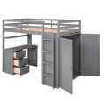 thumbnail image 3 of Twin Wood Loft Bed with Ladder and Guard Rail, Loft Bed with Drawers, Desk and Wardrobe, Loft Twin Bed for Teenagers, Multiple Functions Bed(Gray), 3 of 8