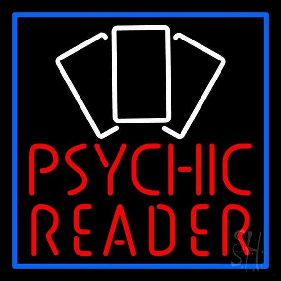 Red Psychic Reader With Cards LED Neon Sign 24" Tall x 24" Wide - inches Black Square Cut Acrylic Backing, with Dimmer - Bright and Premium built indoor LED Neon Sign for Storefront.