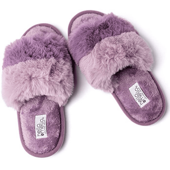 Hello Mello Cotton Candy Stylish Comfy Eco-Friendly Indoor Outdoor Super Plush Open Toe Puff Slippers for Women and Girls - Grape Puff, Small/Medium