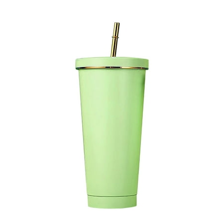 

Zlekejiko Double Layer Stainless Steel Portable Edged Insulation Cup Creative Straw Cup Durable Paint 500ML