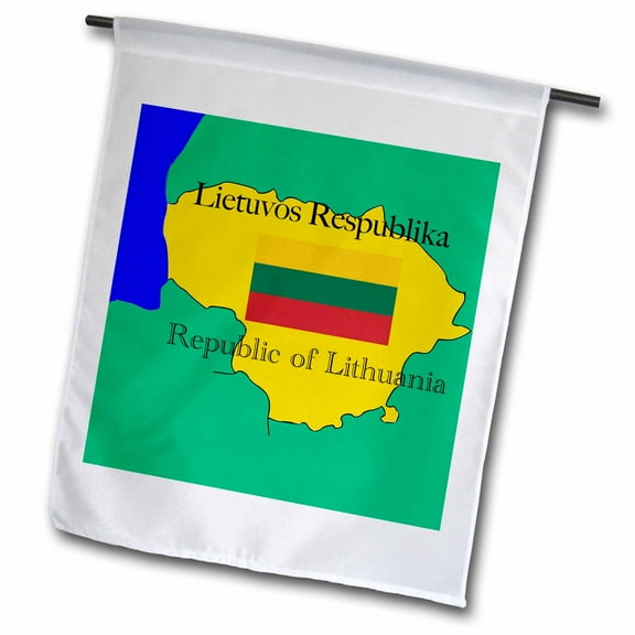 3dRose, The map and flag of Lithuania with the Republic of Lithuania printed in English and Lithuanian, 12 x 18 inch Garden Flag