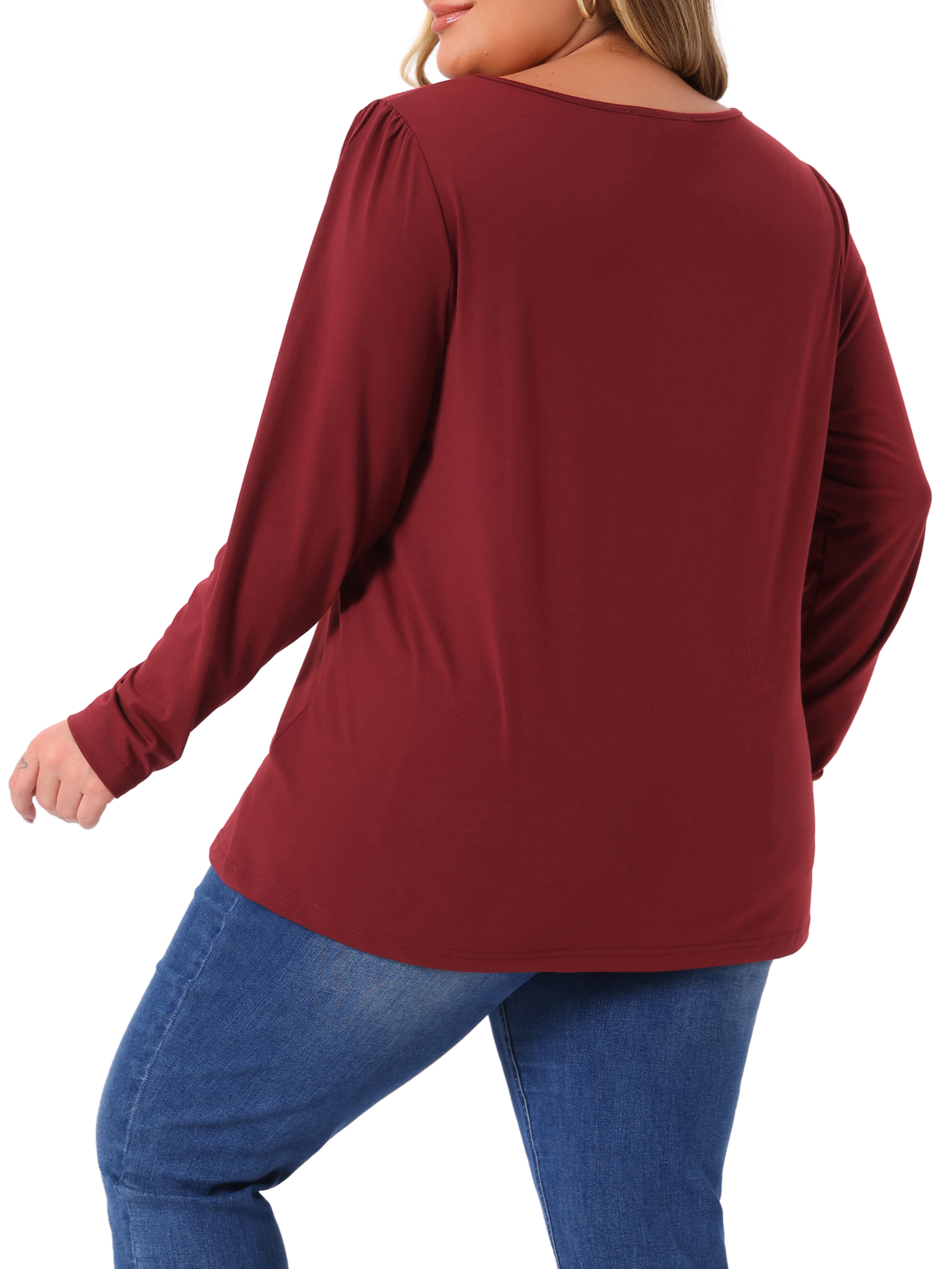 DARING DIVA Women's Plus Crew Neck T Shirt with Front Tucks 4X Burgundy
