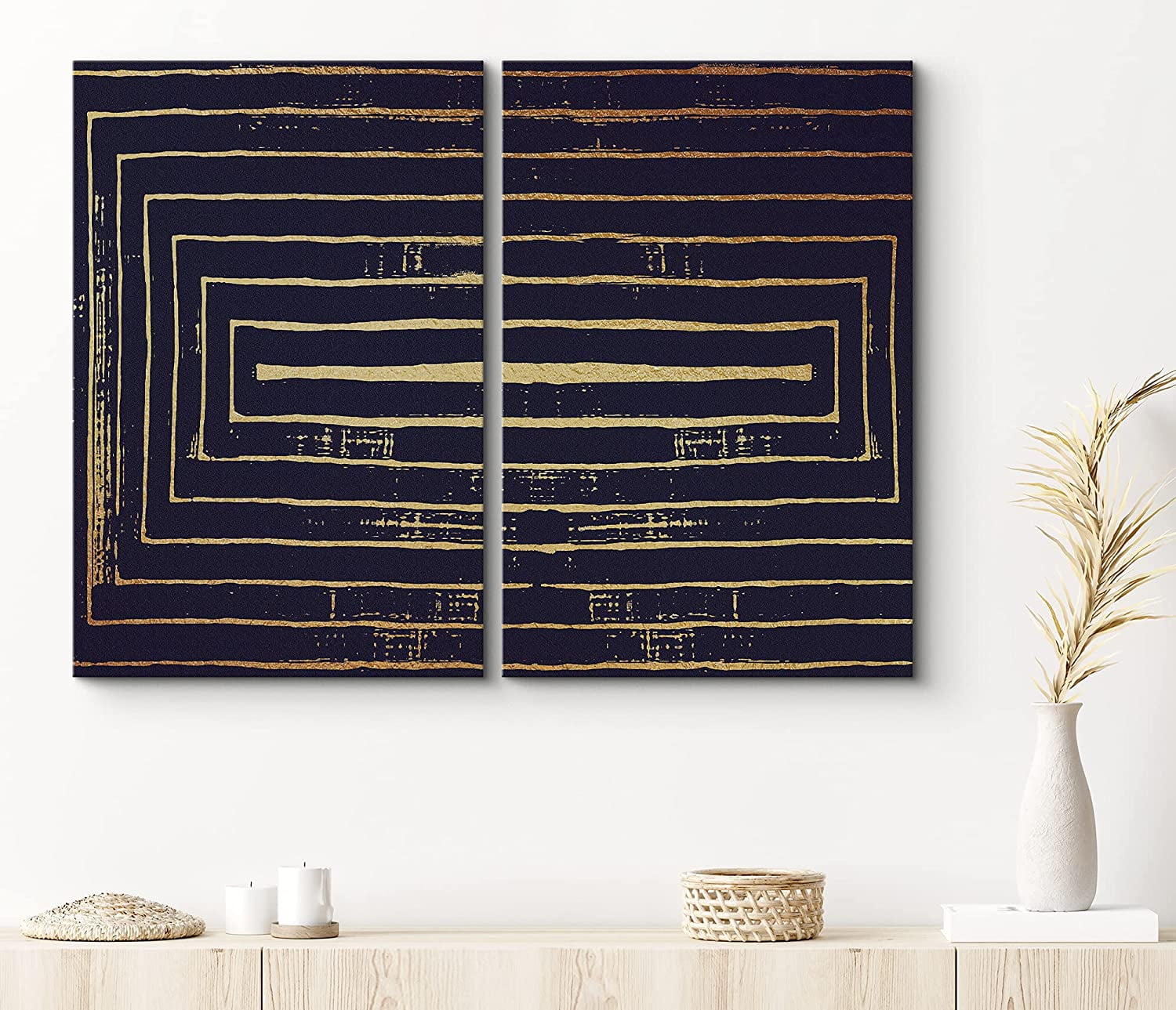PixonSign Canvas Print Wall Art Set Rectangular Maze Pattern Abstract ...