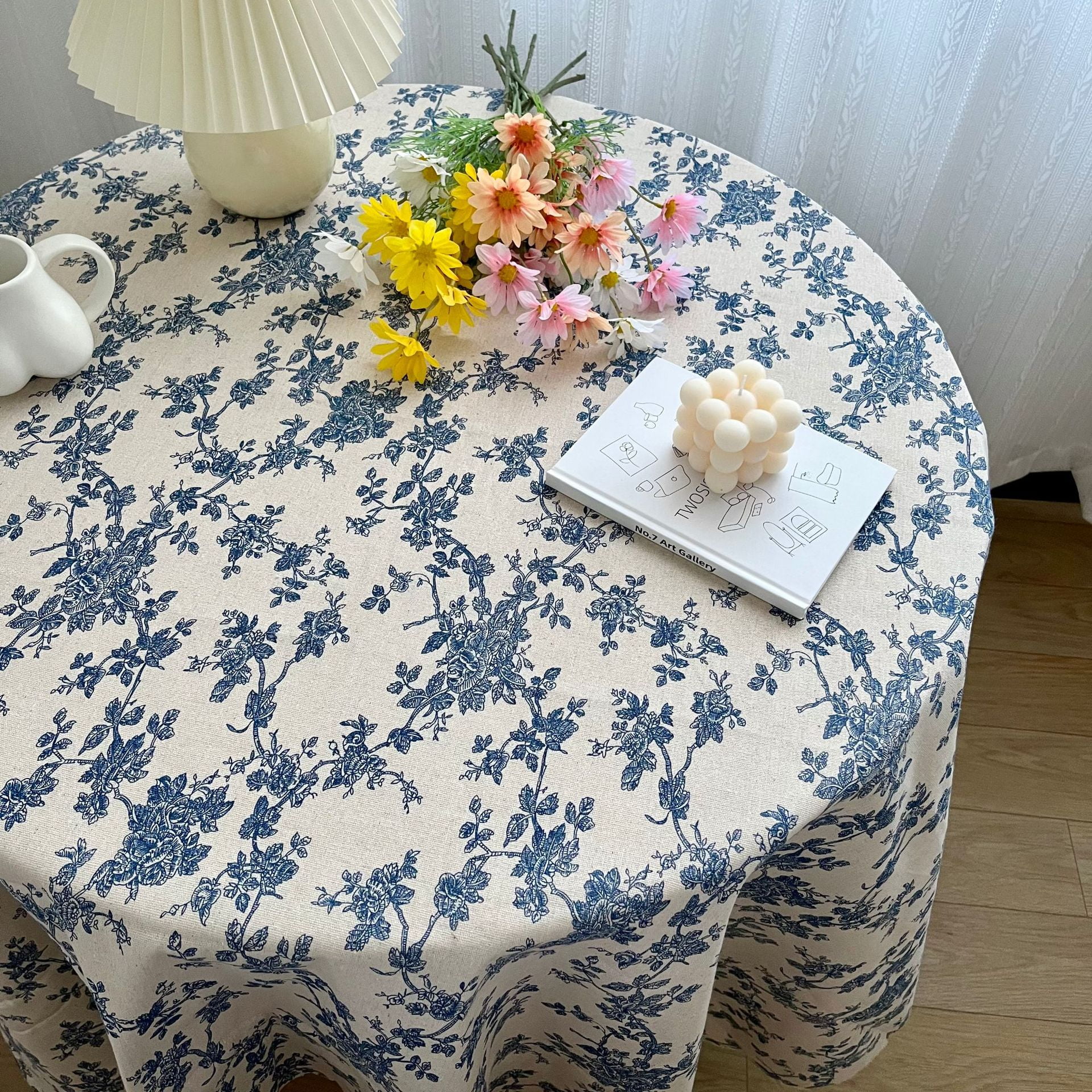 Artiflr Pastoral Round Tablecloth retro blue flower Table Cover