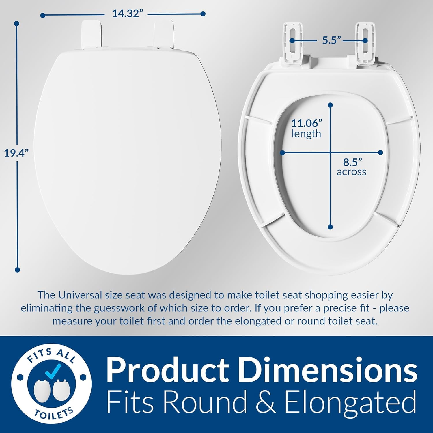 Mayfair by Bemis One Fit™ Universal Plastic Toilet Seat White Never Loosens Slow-Close