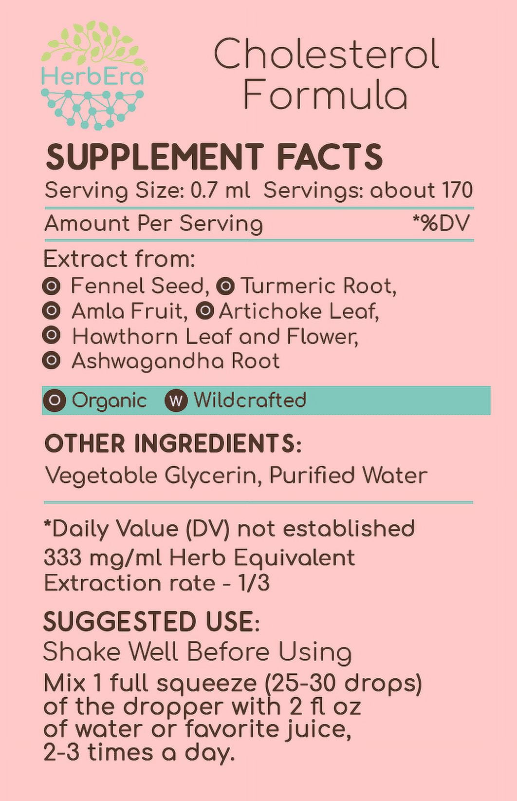 HerbEra Cholesterol Formula Extract, Dietary Supplement Herbal Formula, Made from Artichoke Leaf, Hawthorn Leaf and Flower, Fennel Seed, Turmeric Root, Ashwagandha Root, Amla Berry 4 oz