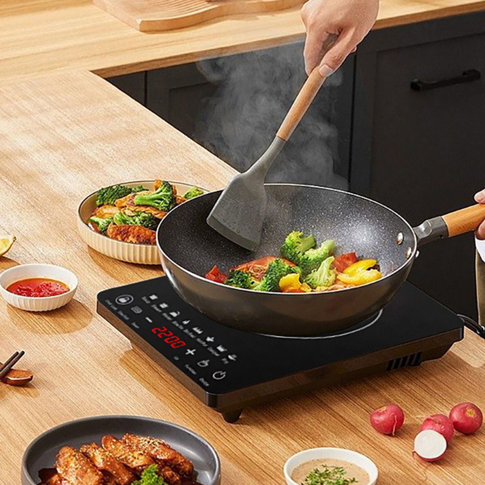 Hinzonek Multi-Function Induction Cooktop, 10 Power Levels Hot Plate, 2200w Electric Stove with Easy Clean Glass, 8 Modes Sensor Touch Cooker