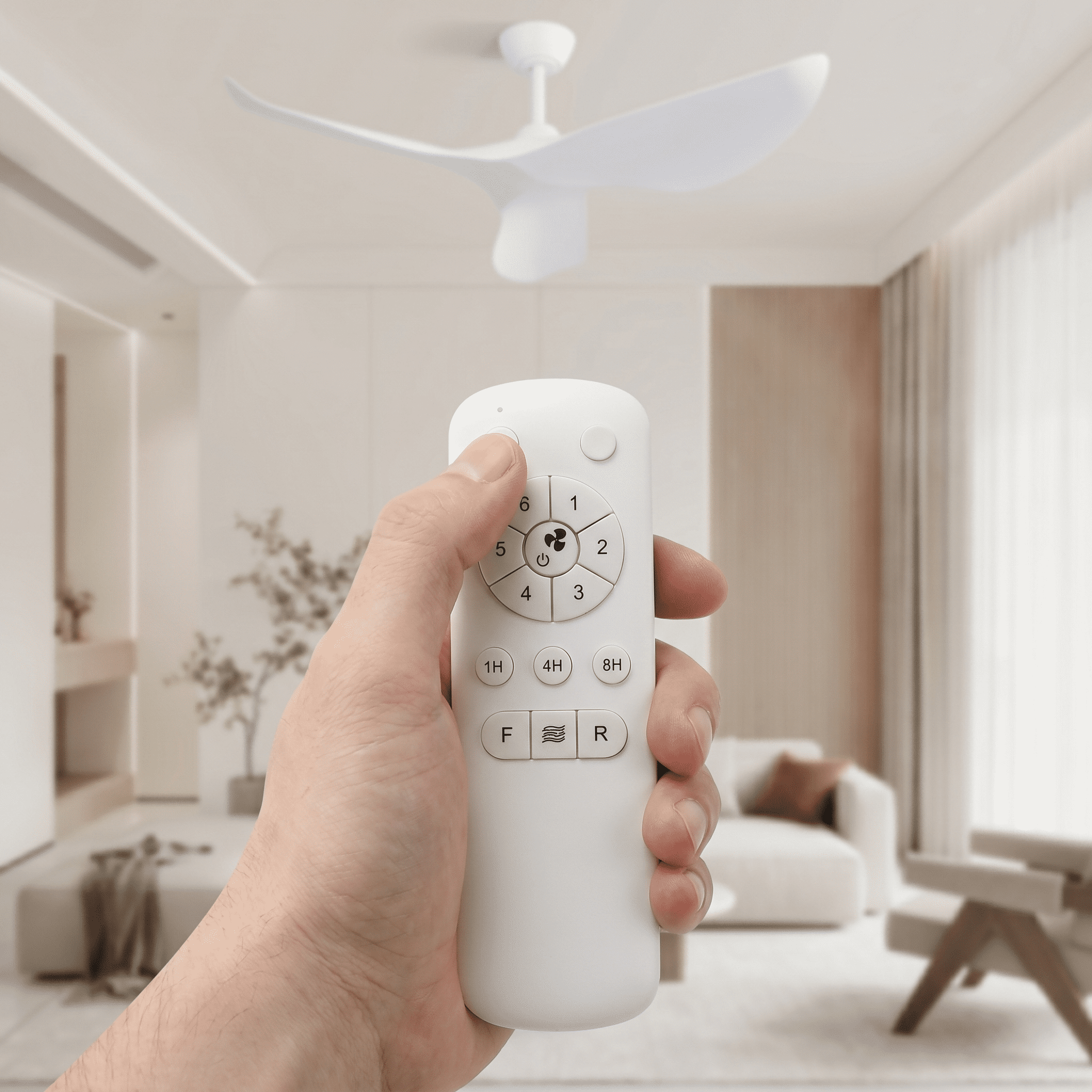 Noaman 38 Inch Ceiling Fan Without Light, DC Motor Remote Control Indoor Outdoor Ceiling Fan, 6 Speeds Timer, Matte White