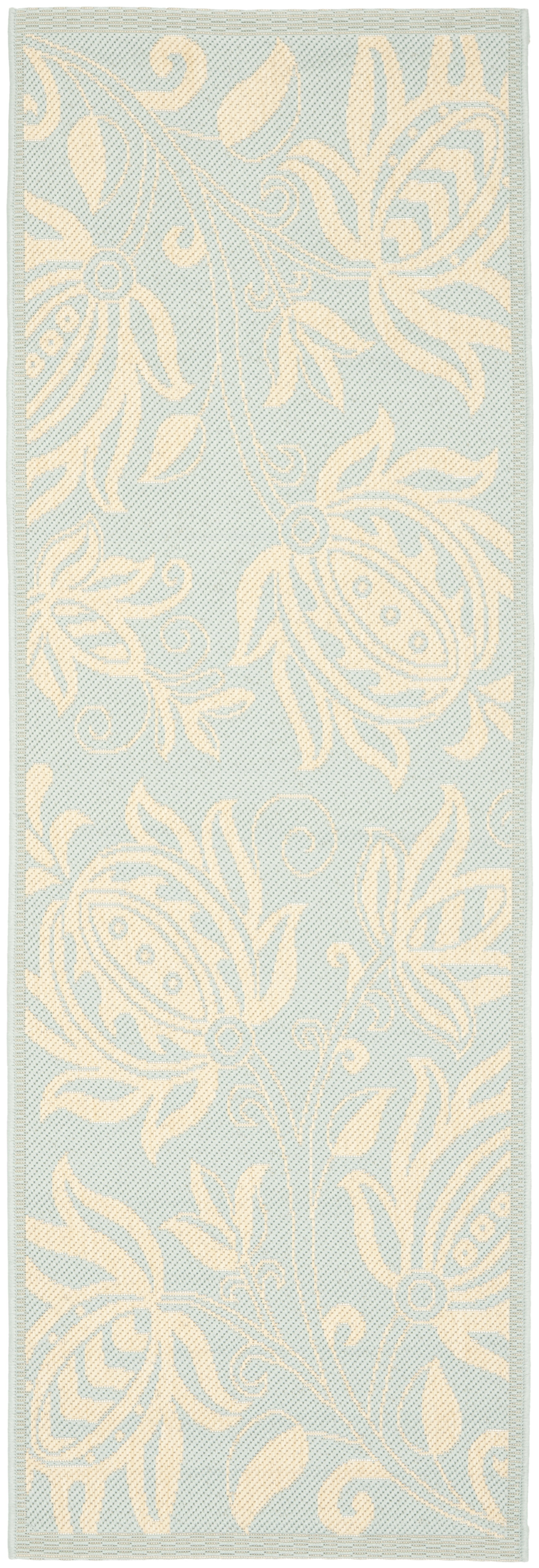 Safavieh Courtyard Bryanna Floral Indoor/Outdoor Runner Rug, Aqua/Cream, 2'3" x 10'