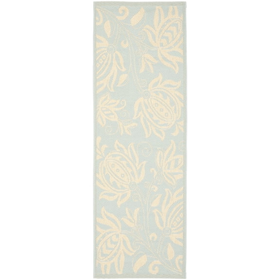 Safavieh Courtyard Bryanna Floral Indoor/Outdoor Runner Rug, Aqua/Cream, 2'3" x 10'