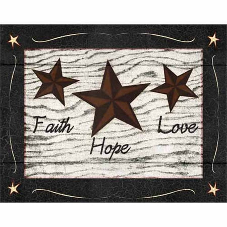 Faith, Hope, Love Primitive Star Folk Americana Wood Grain Inspirational Painting Black & White Canvas Art by Pied Piper (Best Wood For Painting Art)