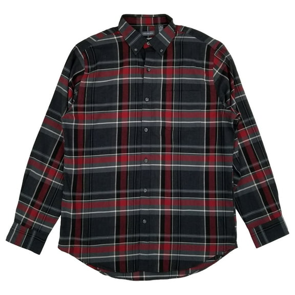 Van Heusen Mens Black Red Gray Plaid Long Sleeve Button-Down Shirt Medium