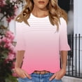 thumbnail image 4 of GERsome Short Sleeve T-Shirts for Women Trendy 3/4 Ruffle Sleeve Crew Neck Loose Fit Shirts Gradient Print Summer Casual Tunic Tops, Sizes S-3XL, 4 of 7