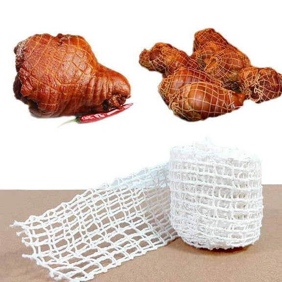 YaoZQ 5m Meat Netting Roll Size 18, Elastic Poultry Ham Wrapping Net for Cooking 1 Pack, 16.4ft Sausage Making Mesh, Beef Butcher Netting White 196.9 Inch