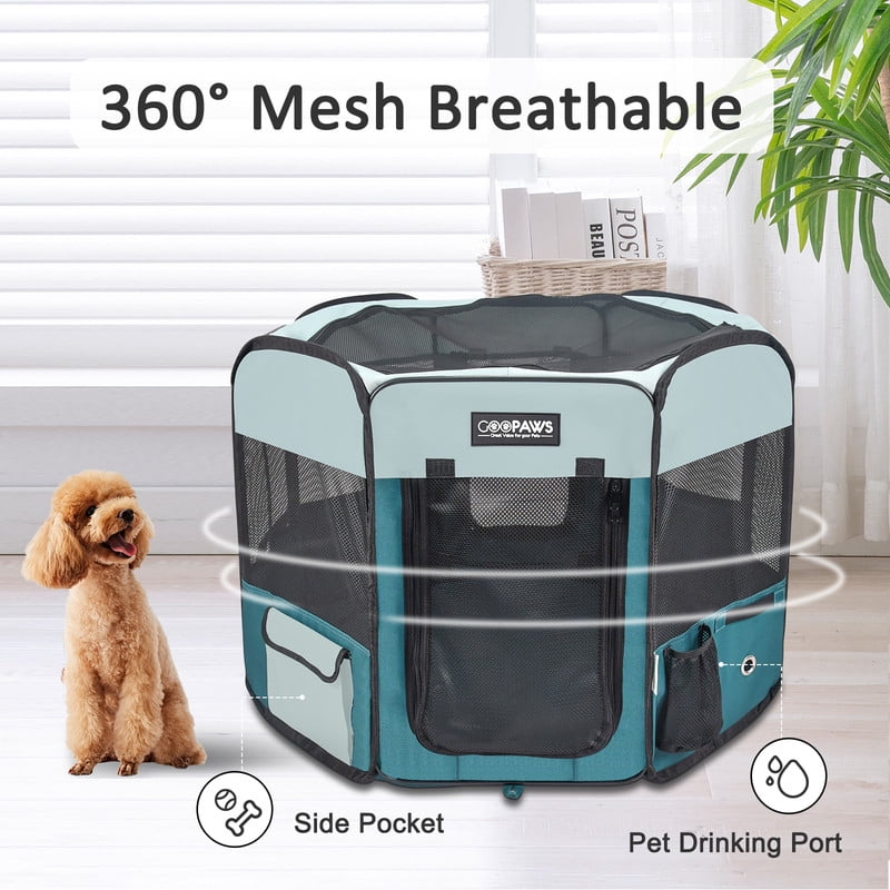 GOOPAWS Soft-Sided Dog & Cat Playpen, Teal, 61-in