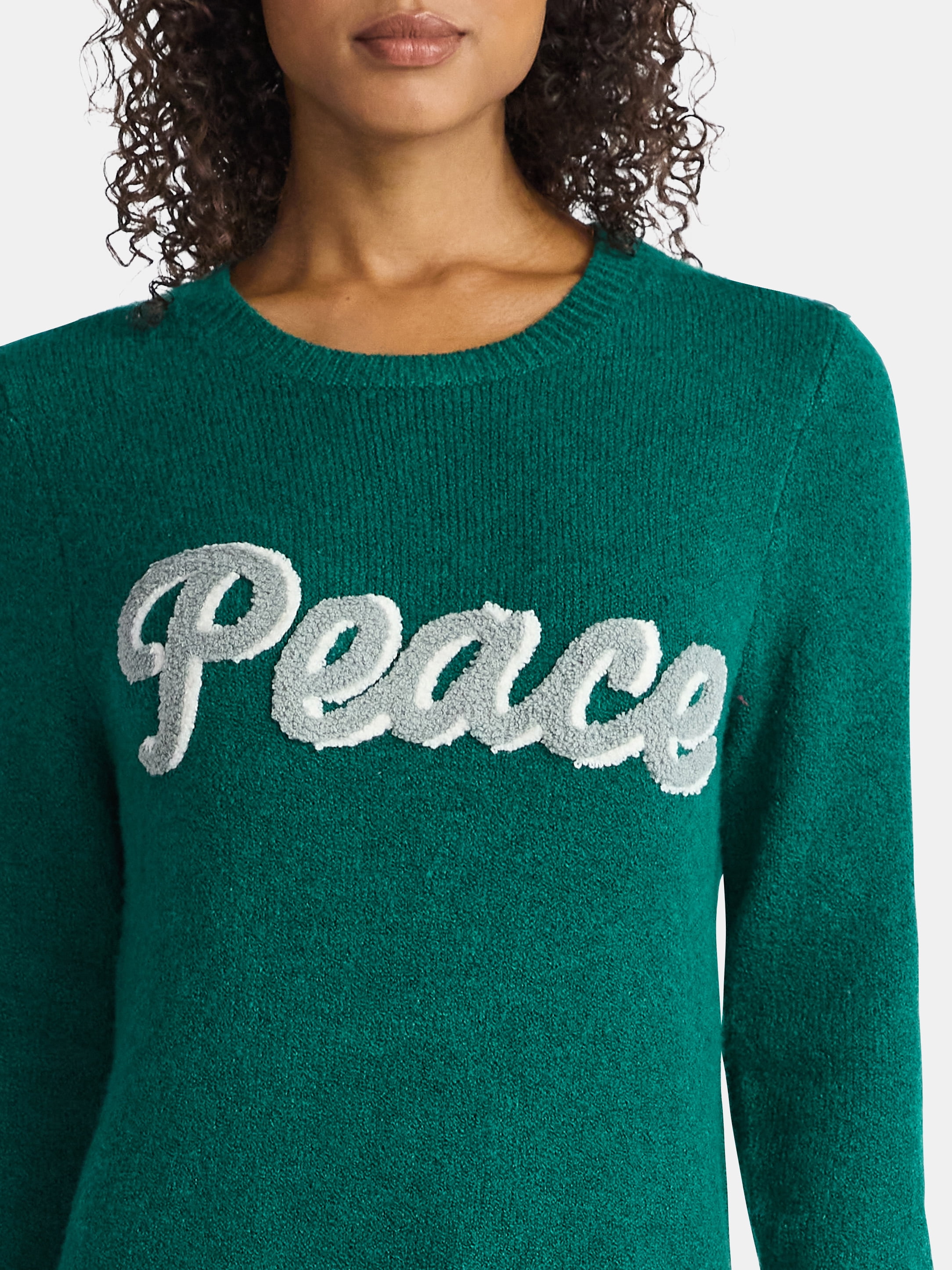 Time and Tru Women's and Women's Plus Holiday Talking Sweater with Long Sleeves, Midweight, Sizes XS-4X
