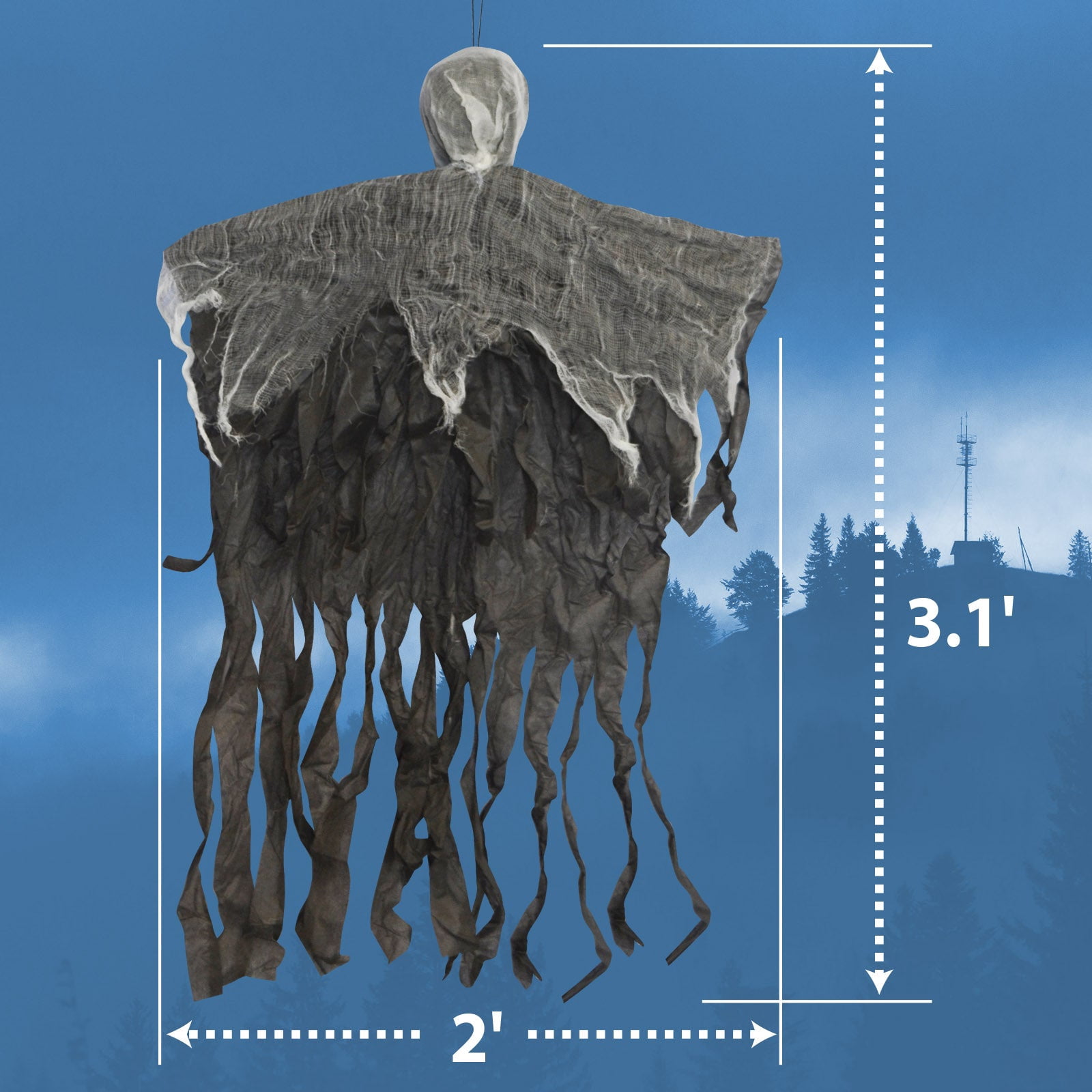 SUNRISEUMBRELLA 3.1' Hanging Reaper Skull Head Prop Ghost Halloween Prop Haunted House Yard Scary Decor
