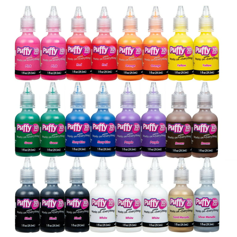 Puffy Paint Artist Pack, Multi-Surface, Permanent 3D Designs, Use on Rocks, Shirts, Shoes, and More, 24 Colors