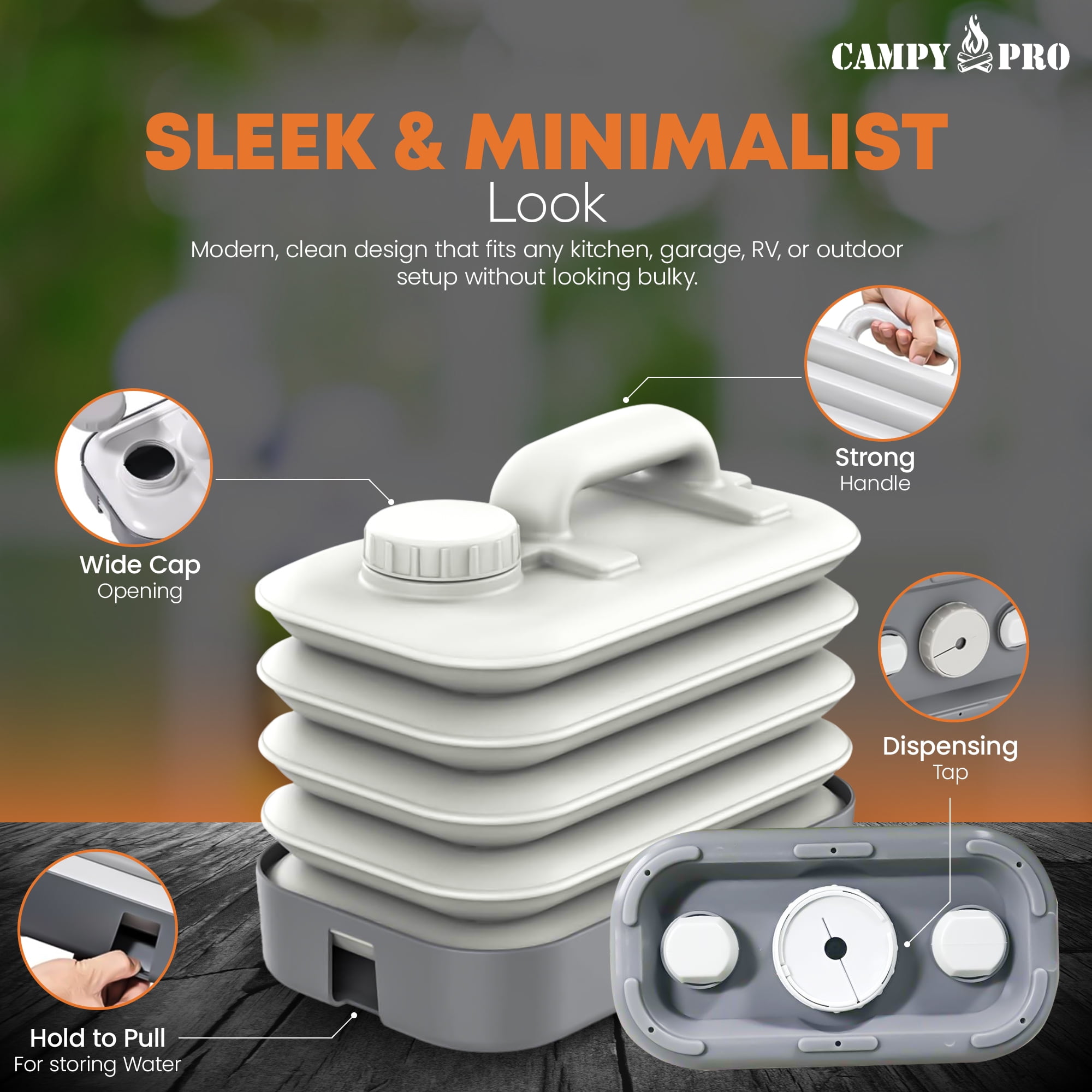 Campy Pro Collapsible Water Container 10L (2.6 Gal) – Foldable Portable Jug for Camping, Hiking, Fishing, RV, Outdoor, Emergency & Travel
