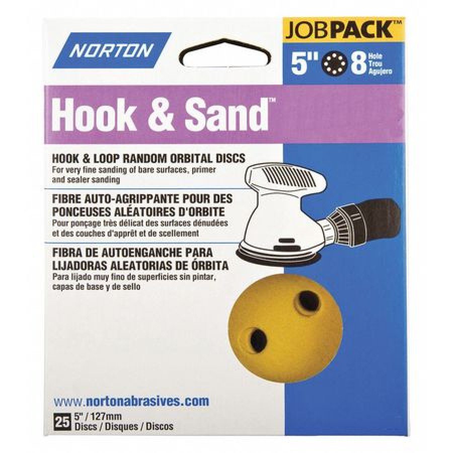 Norton 49225 5" 40 Grit Hook & Loop Sanding Discs With 8 Holes 20 Count