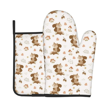 

Vsdgher Fall Squirrel Oven Mitts and Pot Holders 2 pcs Set High Heat Resistant Kitchen Oven Glove for Baking and Cooking