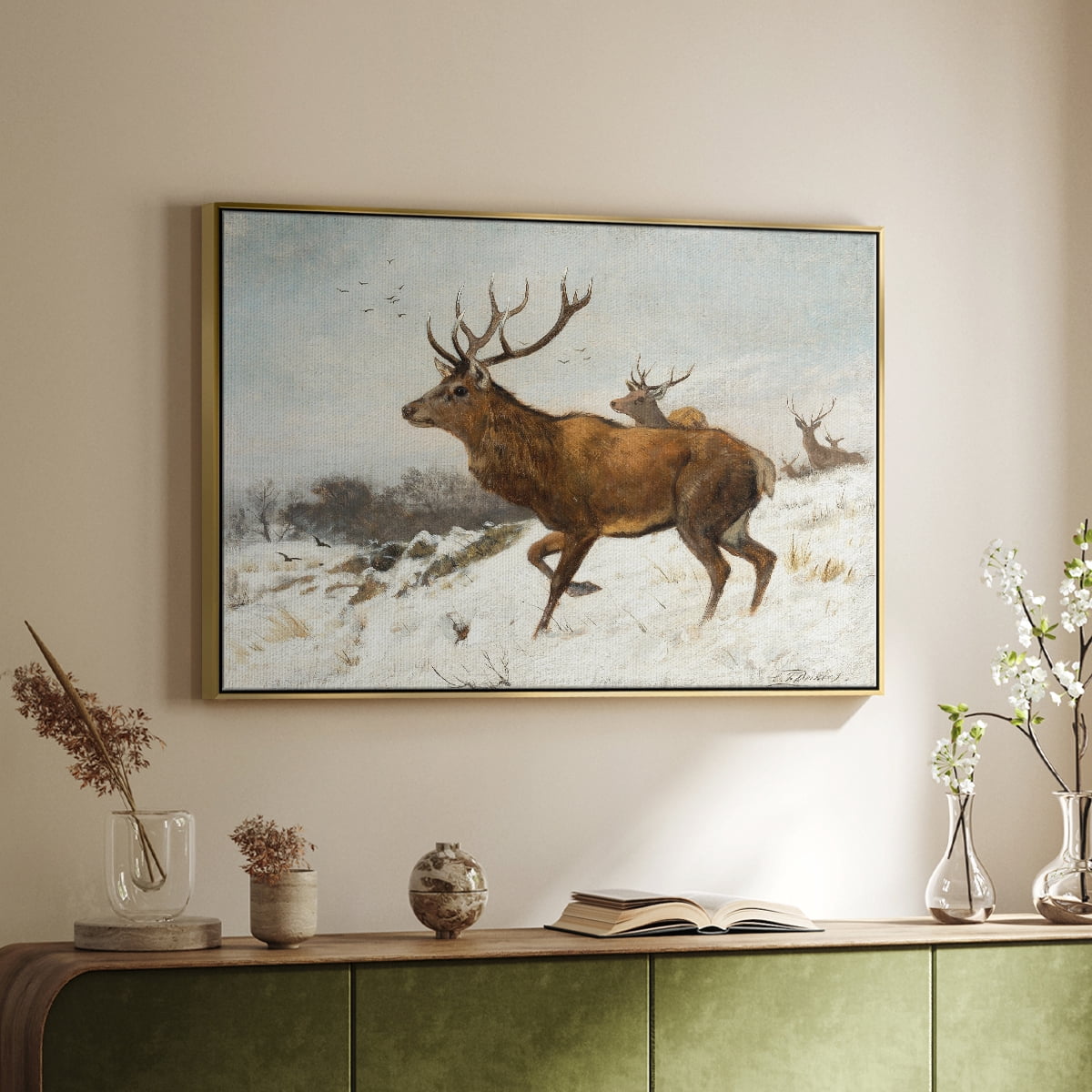 Vintage Animal Print-V By Wexford Home Framed in Gold Wood Gallery Wrapped Canvas 27 in. x 41 in.