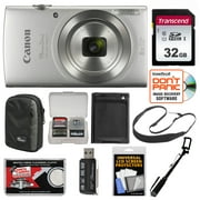 Canon PowerShot Elph 180 Digital Camera (Silver) with 32GB Card + Case + Battery + Selfie Stick + Sling Strap + Kit
