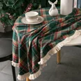thumbnail image 3 of Borlas a cuadros decoración navideña mantel redondo tejido poliéster algodón rojo verde cubierta de mesa para decoración de comedor de fiesta en casa, 3 of 4