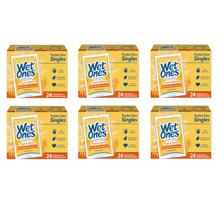 Wet Ones Antibacterial Hand And Face Wipes, Citrus Scent, Singles - 24 Ea, 6 Pack
