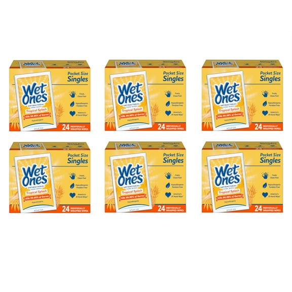 Wet Ones Antibacterial Hand And Face Wipes, Citrus Scent, Singles - 24 Ea, 6 Pack
