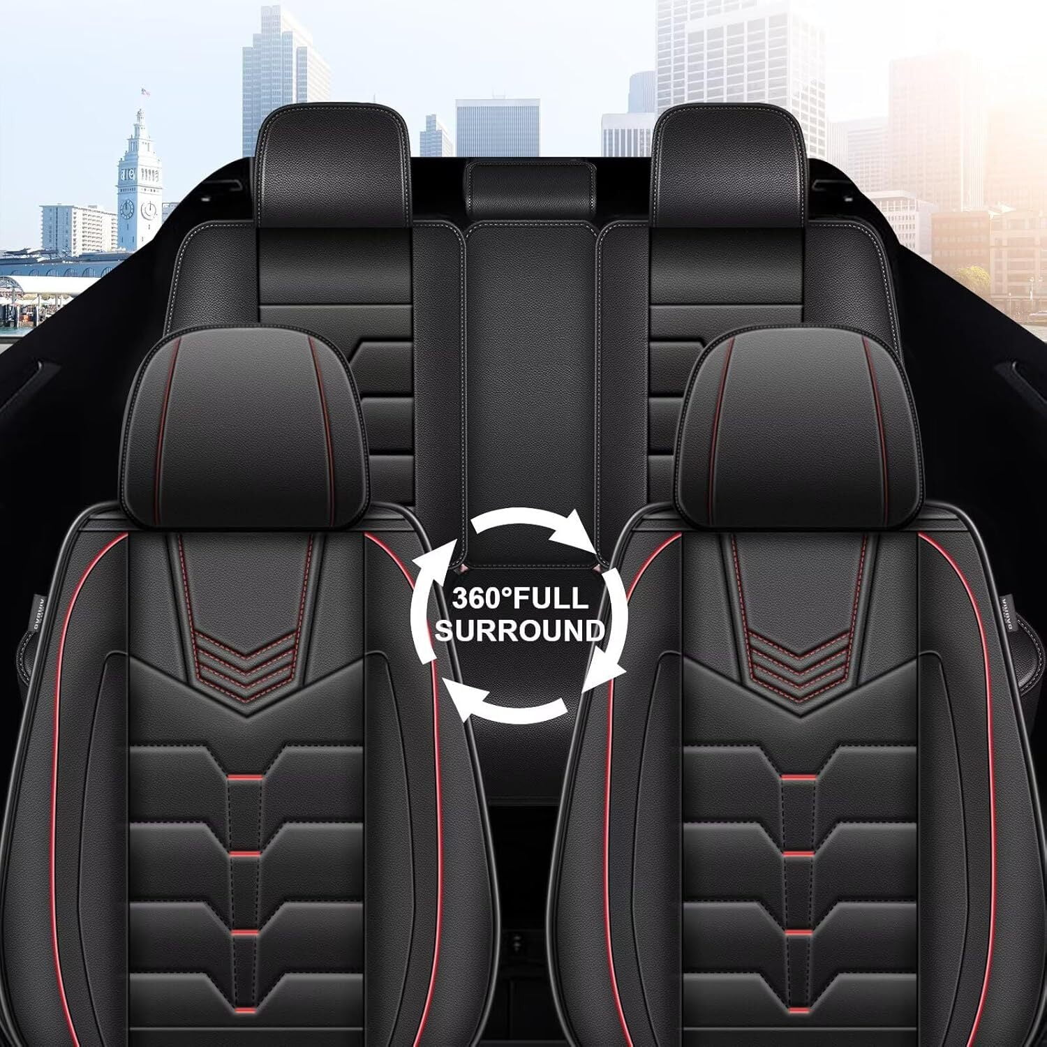 DIKSOAKR 2 Front Car Seat Covers Fit for Toyota RAV4 2007-2025 Faux Leather Seat Cushion with Lumbar Support Airbag Compatible Automotive Interior Accessories (RED)