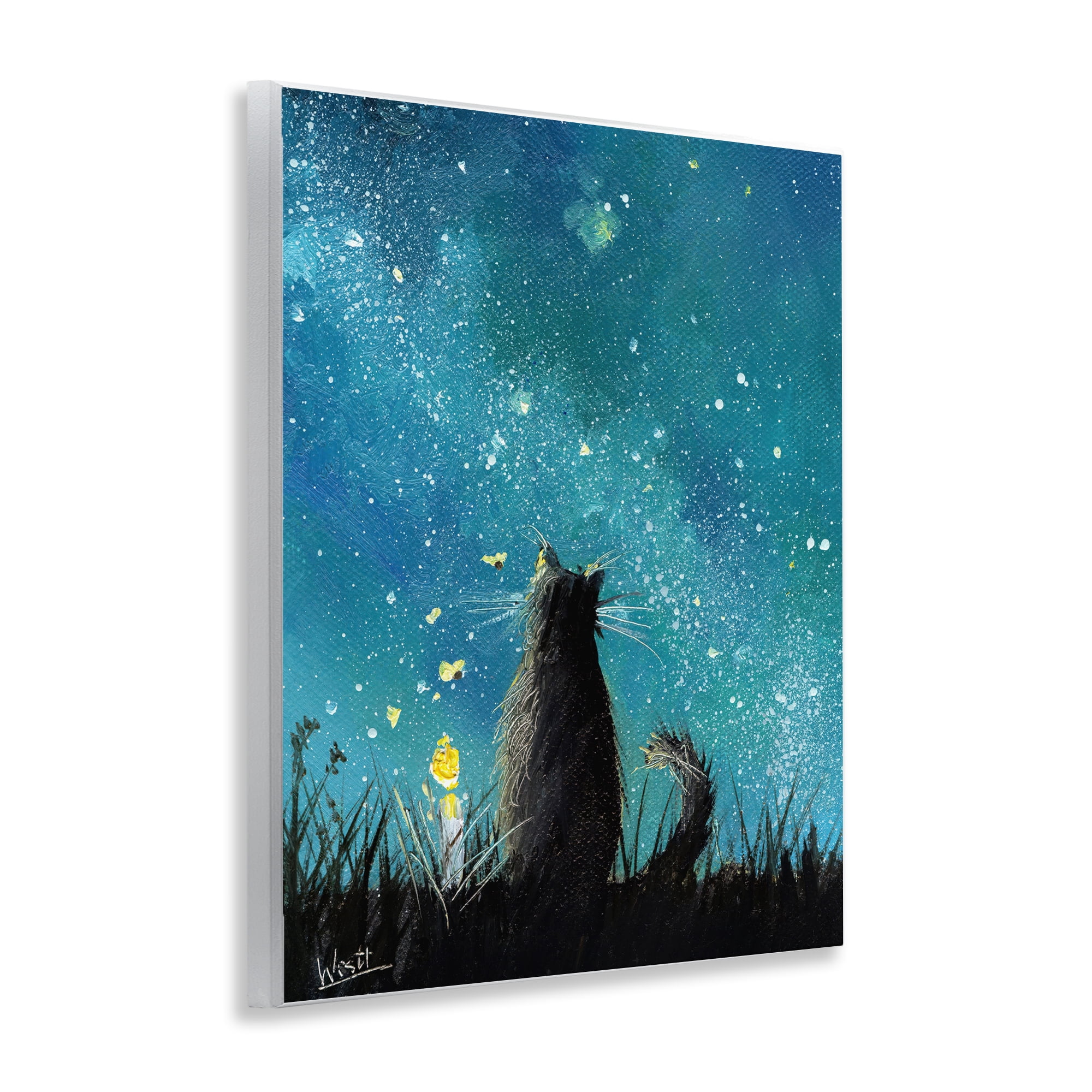 Stupell Industries Cat Gazing at Stars Astrology & Stars Painting Unframed Art Print Wall Art, 11 x 14