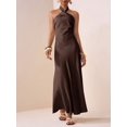 thumbnail image 4 of Women Volcanic Gray Elegant Halter Neck Satin Maxi Dress For Evening Party, 4 of 7